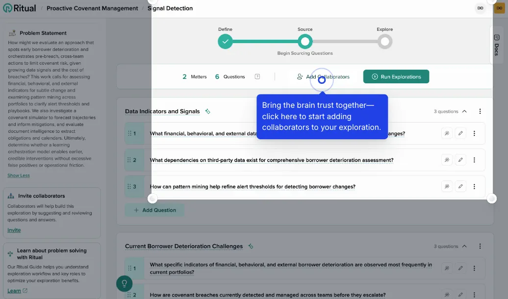 Invite team members to contribute questions Add Collaborators