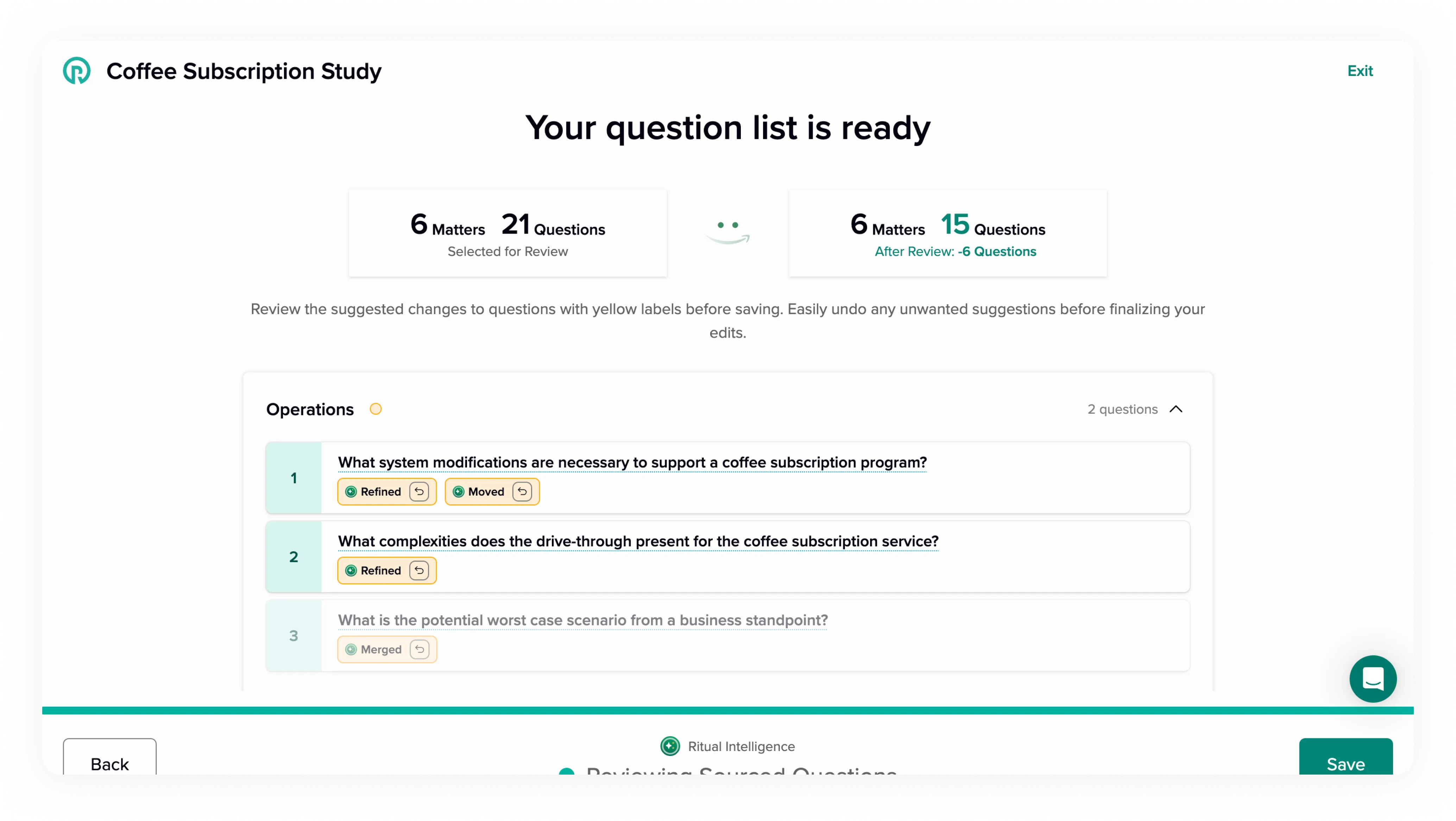 Reviewed question list with labels