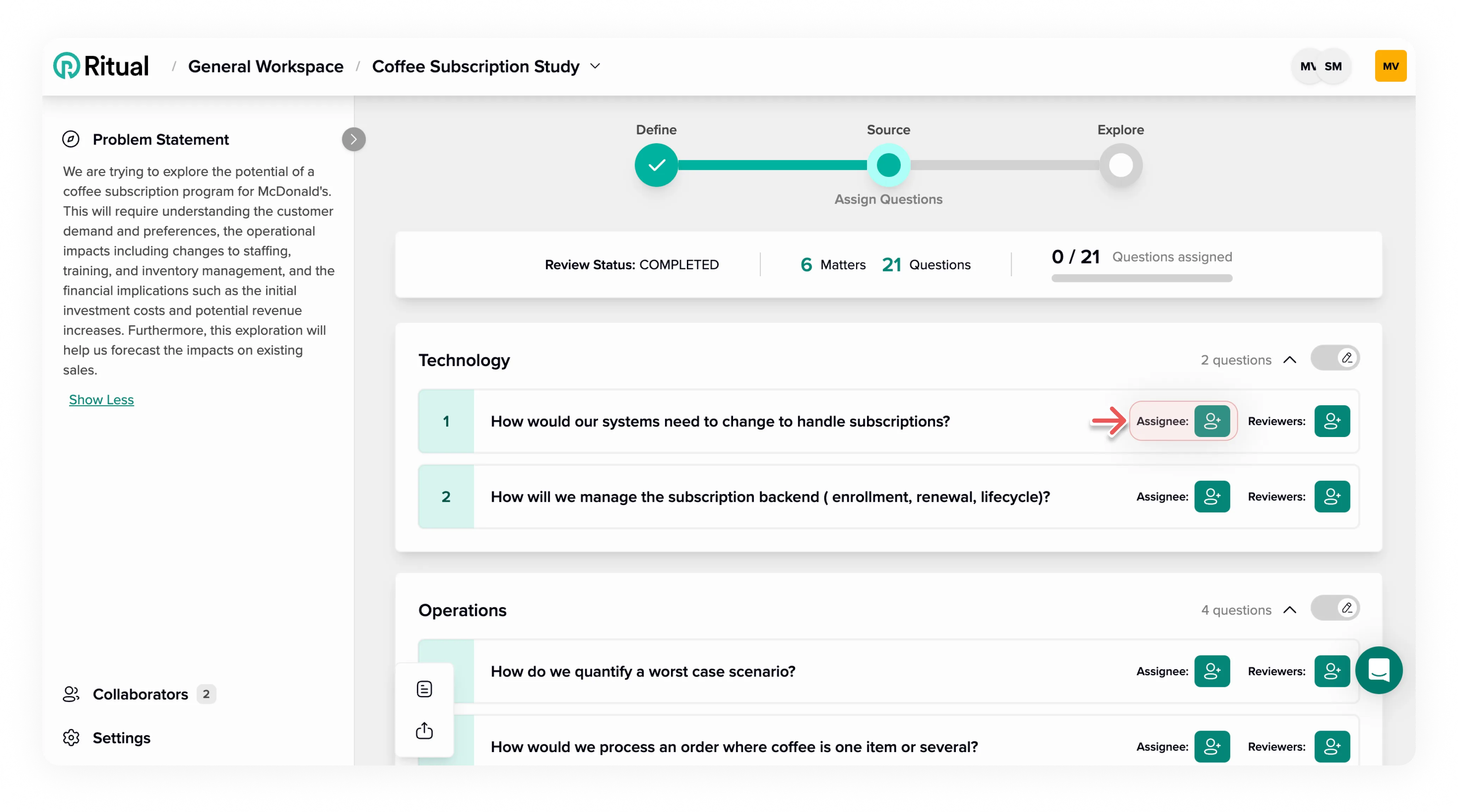 Assign assignee to question
