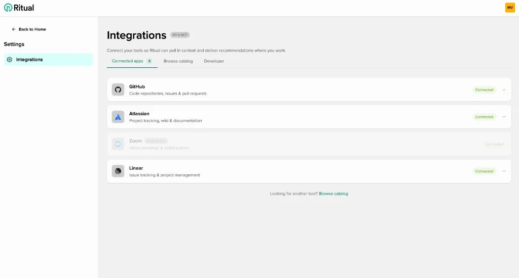 On Integrations, open the Developer tab Integrations page with Developer tab