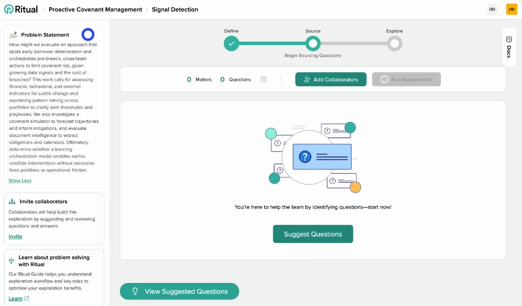 Your exploration appears in the workspace Problem in Workspace