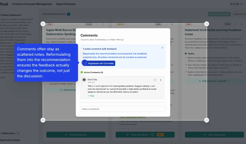 How comments are integrated into recommendation updates Feedback Integration