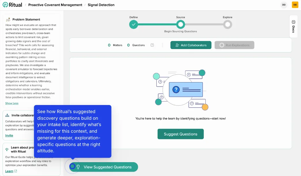 Ritual's suggested discovery questions based on your problem statement Suggested Discovery Questions