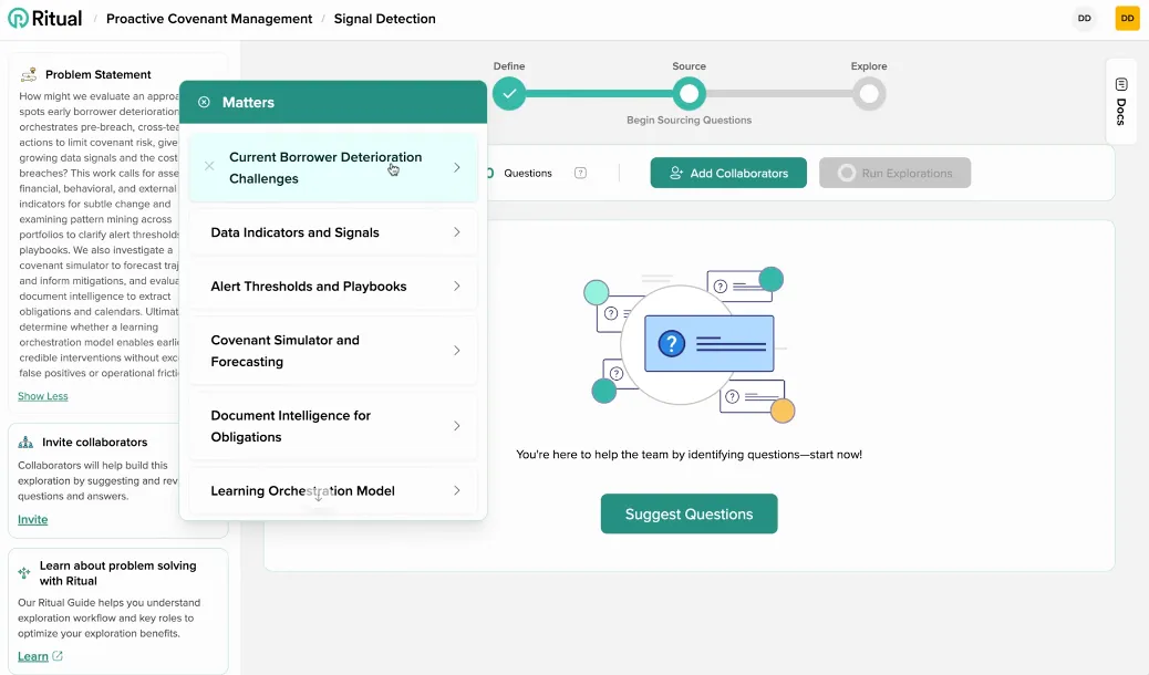 Questions organized into matters for comprehensive coverage Suggested Matters